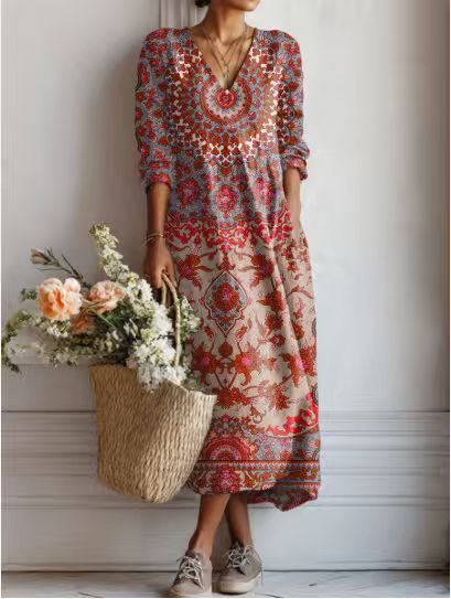 Floralia™ | Vestido midi de lino con estampado floral vintage