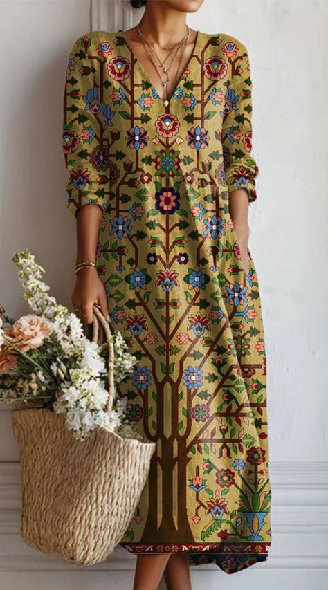 Floralia™ | Vestido midi de lino con estampado floral vintage