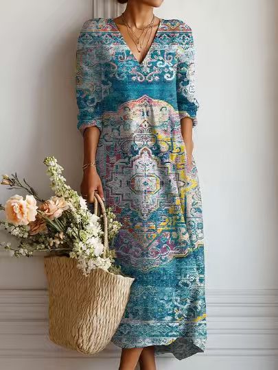 Floralia™ | Vestido midi de lino con estampado floral vintage