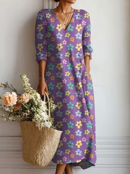 Floralia™ | Vestido midi de lino con estampado floral vintage