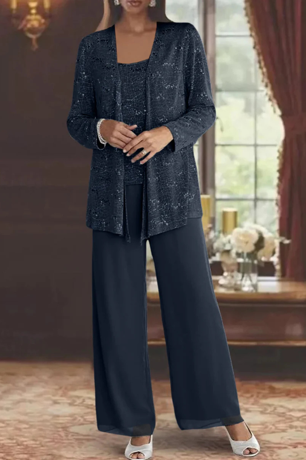 Ángela | Conjunto de tres piezas de encaje con lentejuelas